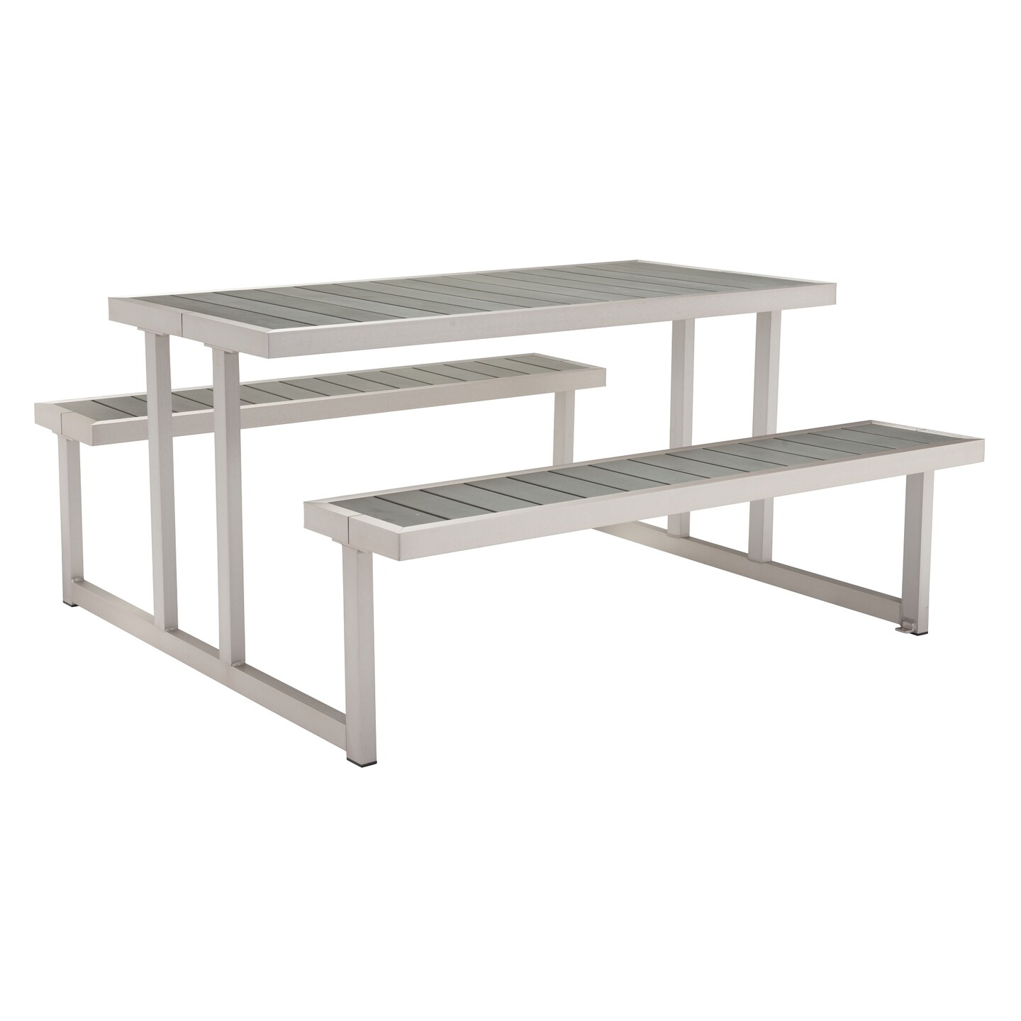 Modern Home 62.5&#x22; Brushed Silver Patio Outdoor Picnic Table
