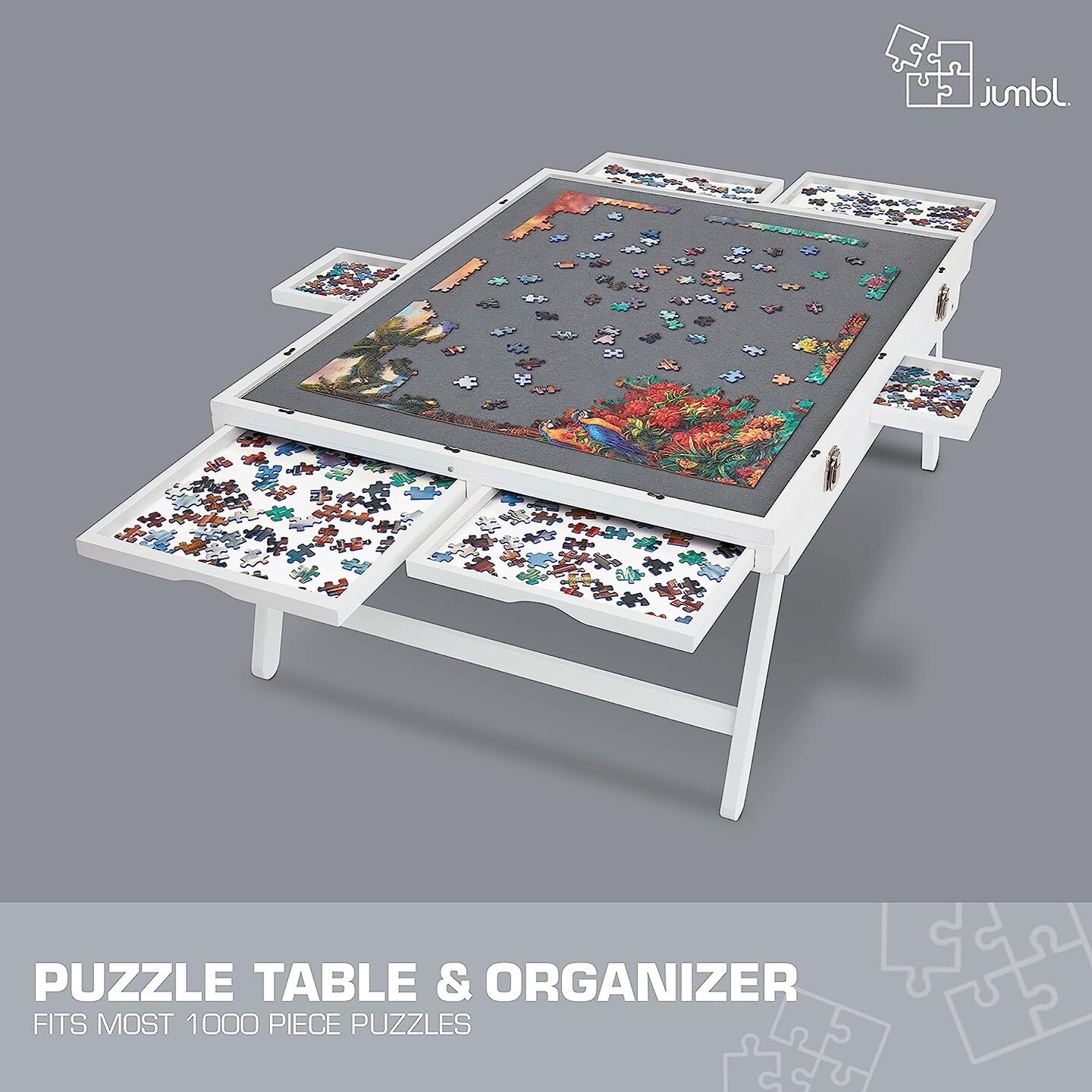 Jumbl 1000 Piece Puzzle Board, 23” x 31” Jigsaw Puzzle Table W/Legs, White