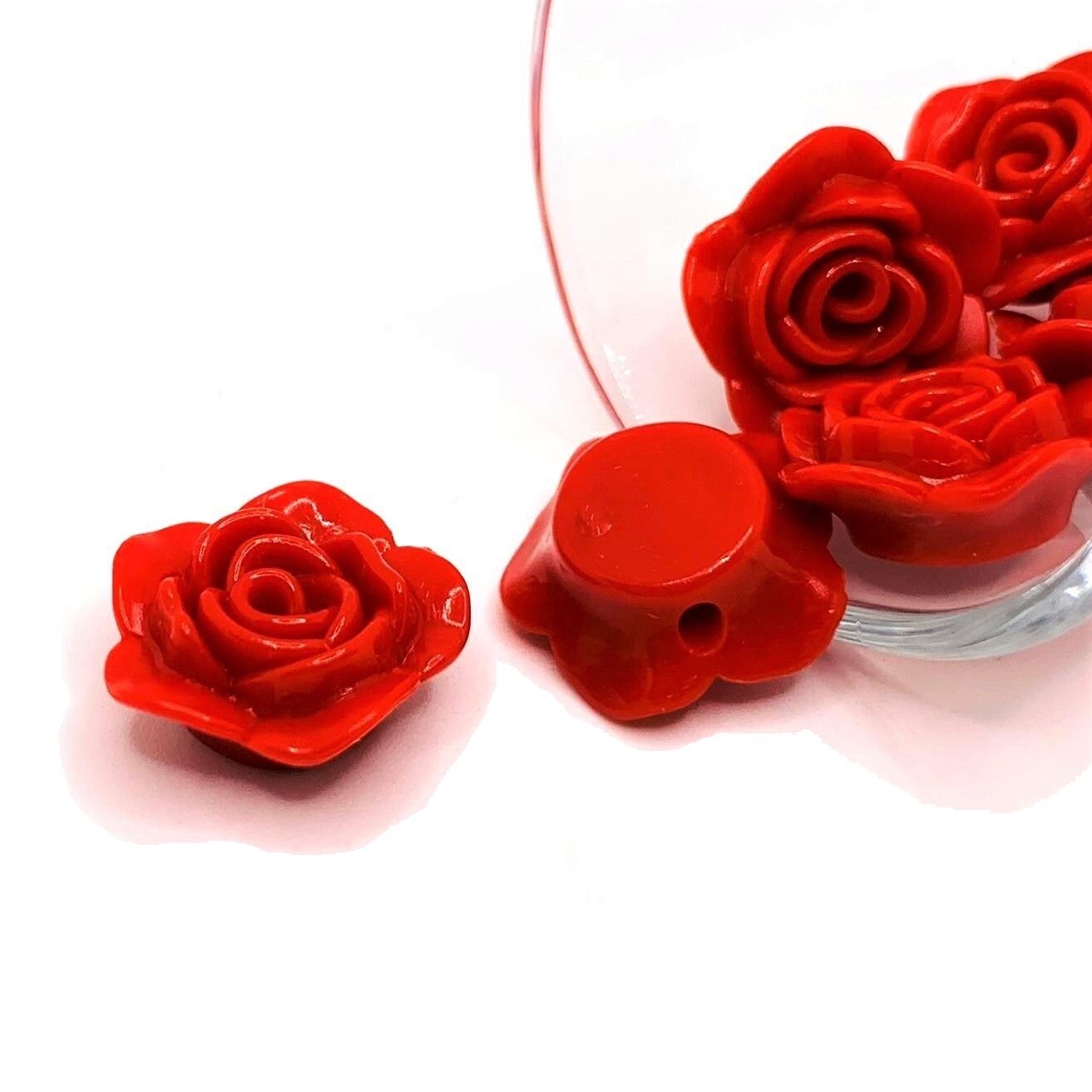 4, 20 or 50 Pieces: Red Chunky Rose Flower Beads