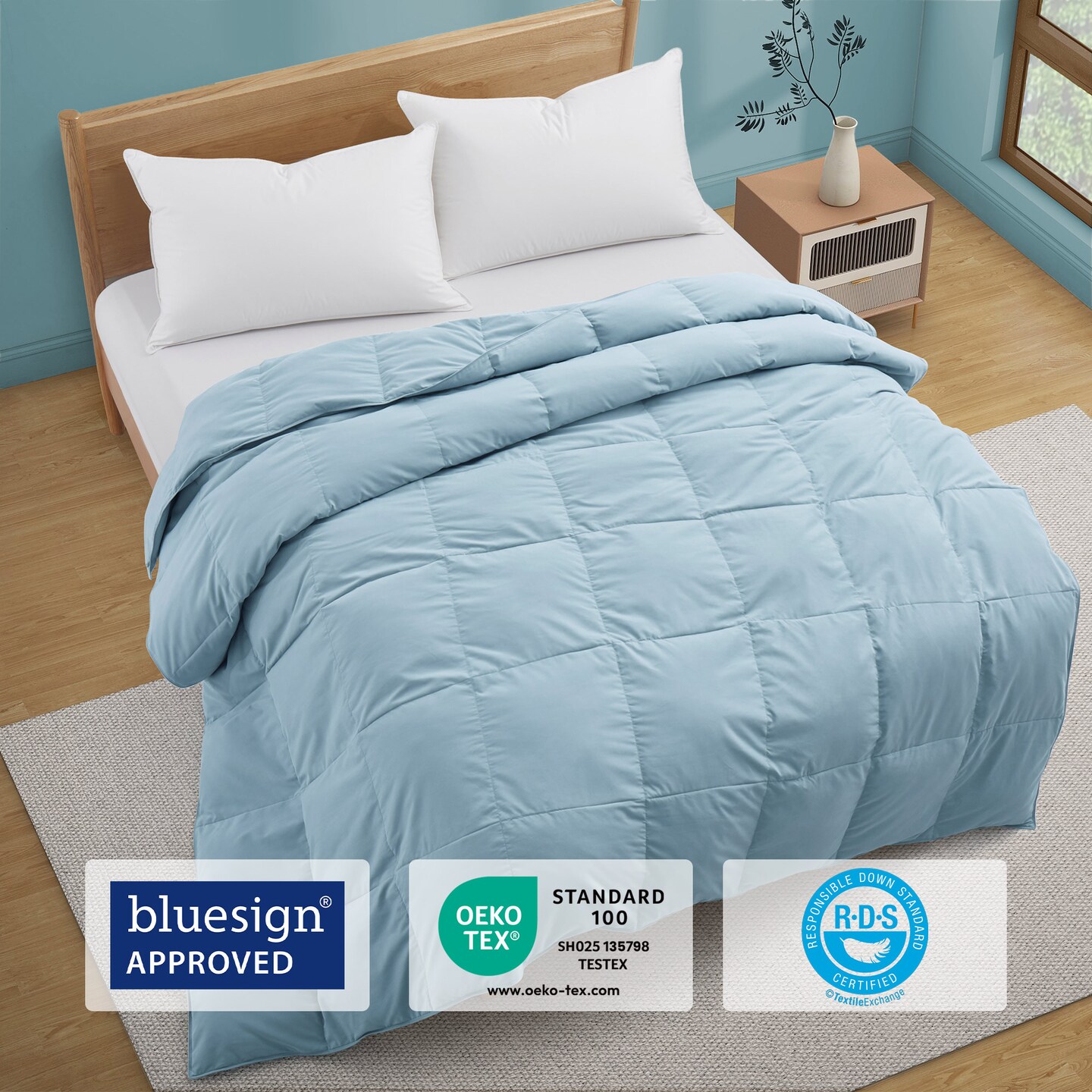 Lightweight King Size Down Blanket Steel Blue 95% Feather Fiber Comforter