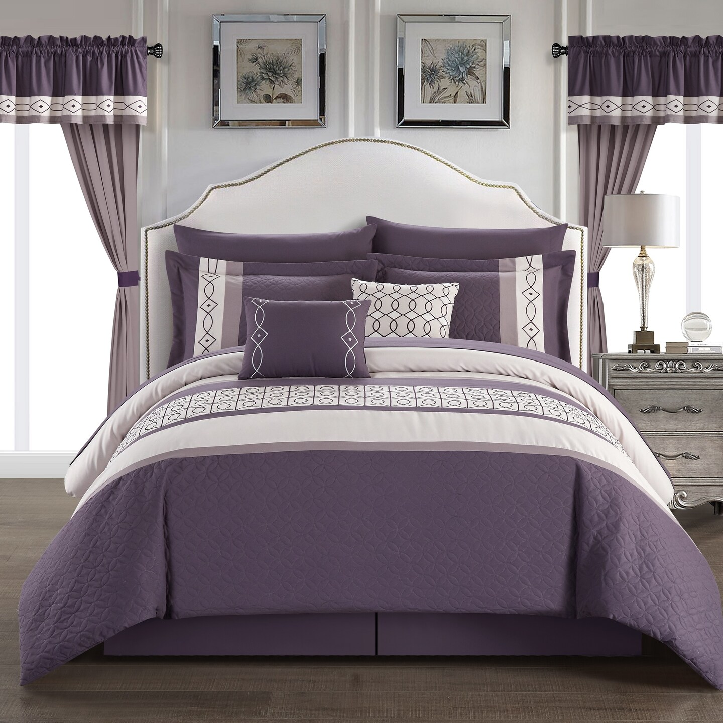 Chic Home Katrein 20 Piece Comforter Set Color Block Geometric Embroidered Bed in a Bag Bedding
