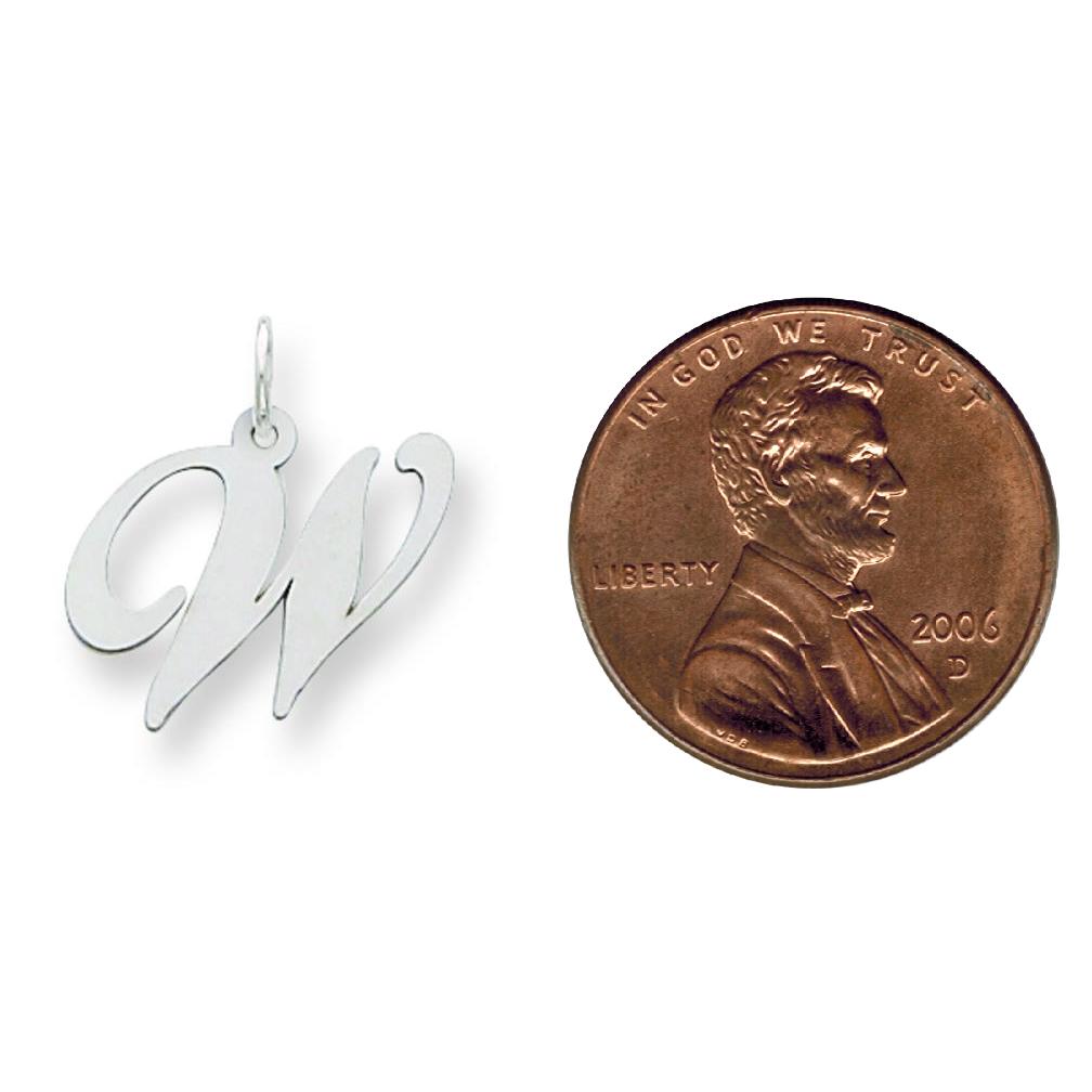 Sterling Silver Medium Script Initial Letter W Charm Jewerly 18mm x 13mm