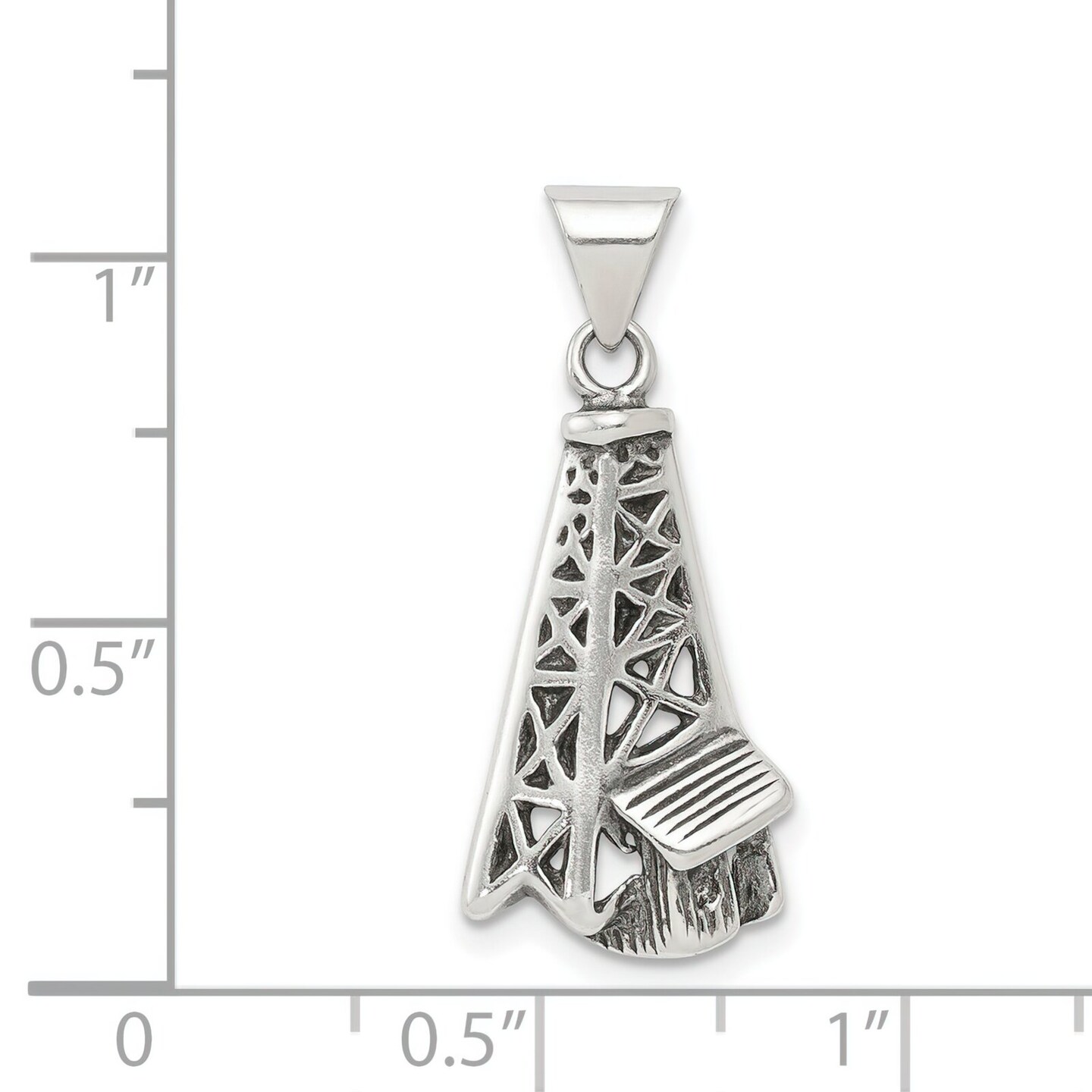 Sterling Silver Antiqued Oil Derrick Pendant Jewelry 28.1mm x 12.8mm