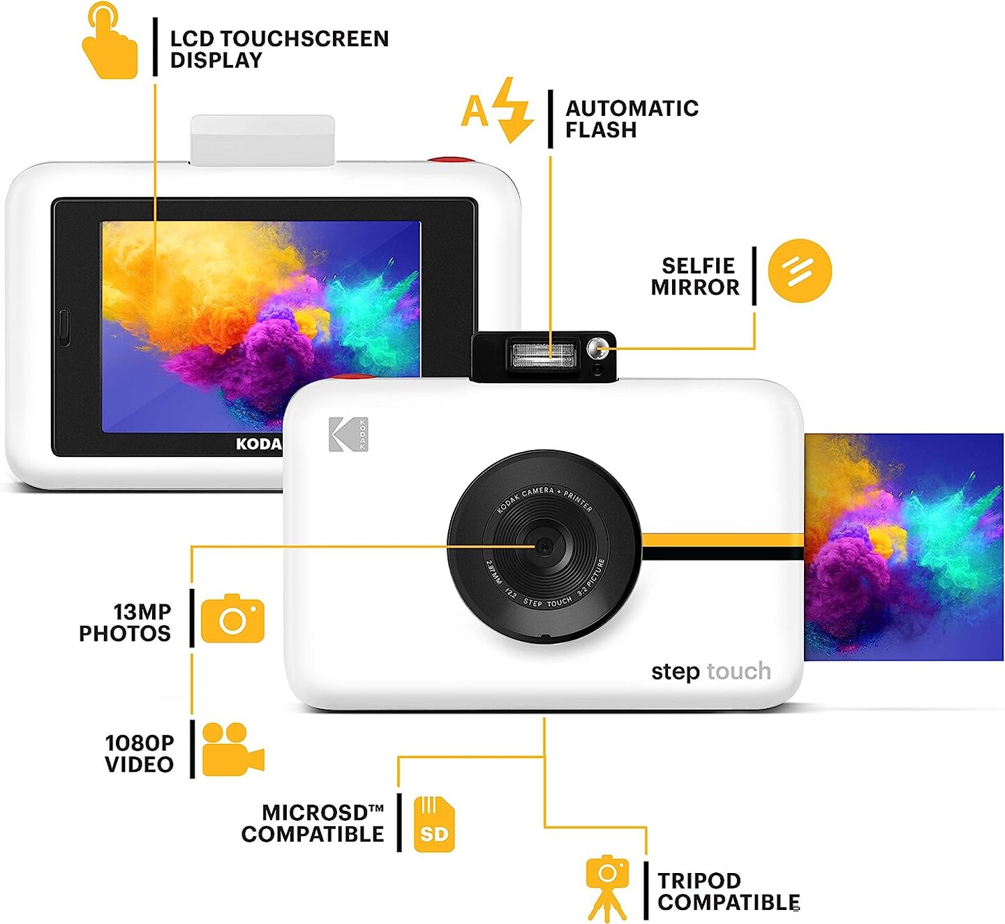 Kodak Step Touch 13MP Digital Instant Print Camera with 3.5&#x22; LCD Touchscreen, ZINK Technology &#x26; 1080p HD Video