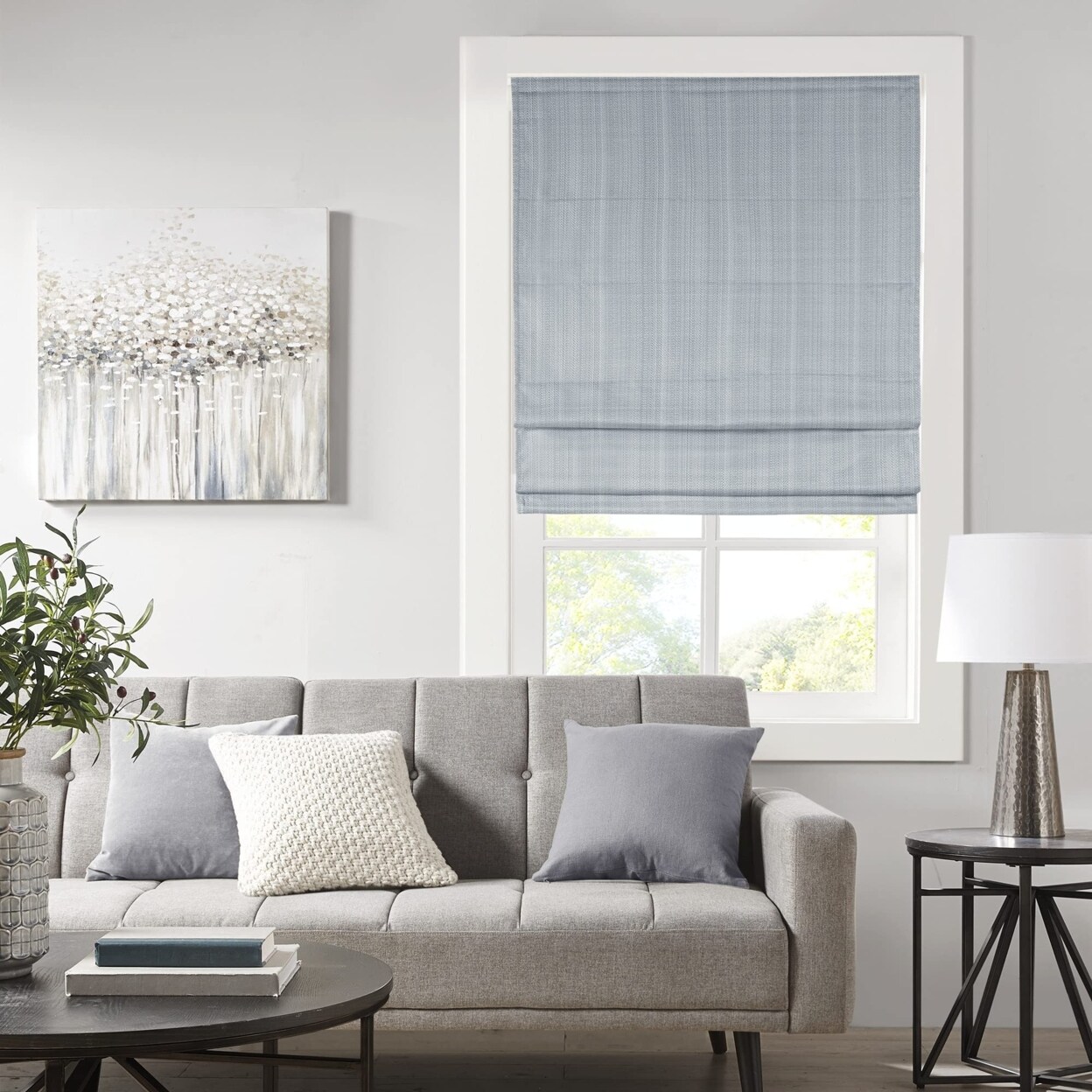 Madison Park   Galen Basketweave Cordless Roman Shade Collection - 33x64&#x22; - Blue