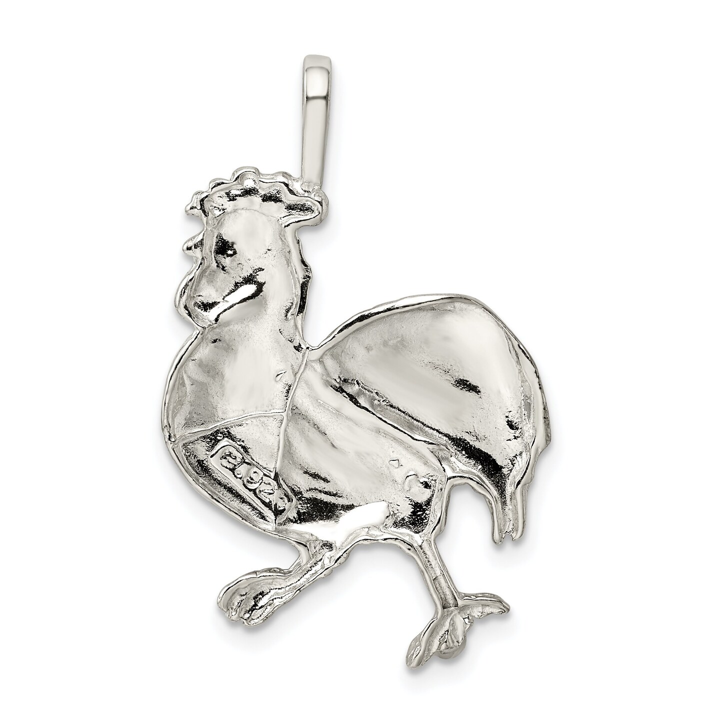 Sterling Silver Rooster Charm Pendant Chicken Jewelry 37mm x 23mm