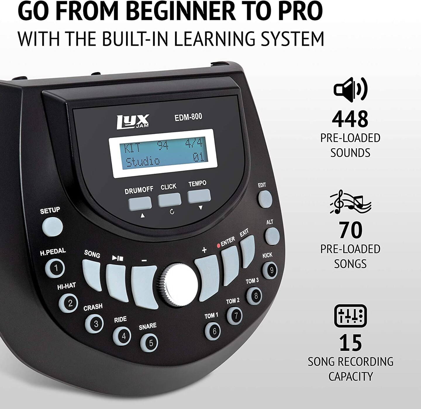 LyxJam 8-Piece Electronic Drum Set, Adult, Professional Electric Drum Set