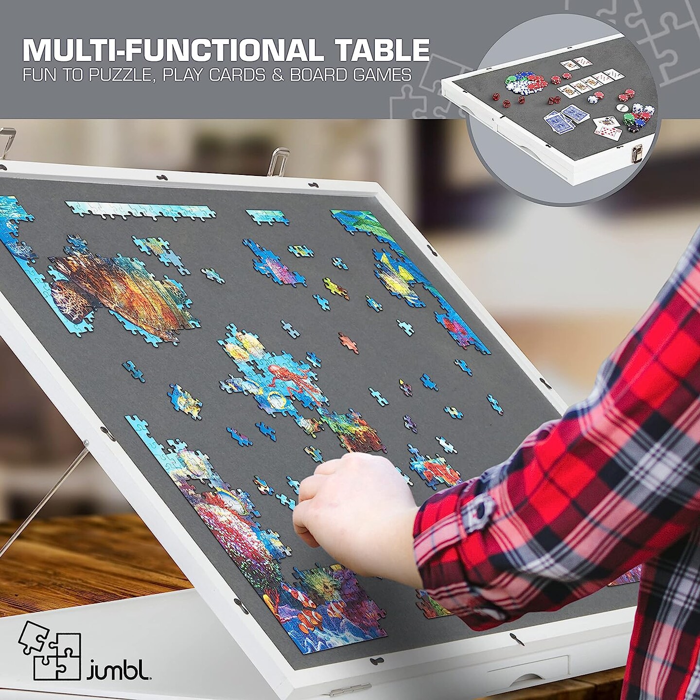 Jumbl 1500 Piece Puzzle Board 27&#x201D; x 35&#x201D; with Drawers and Removable Cover