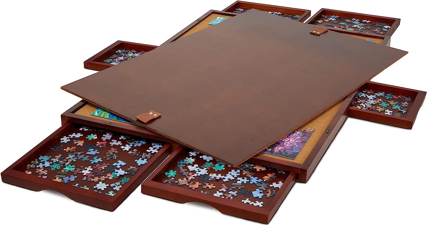 Jumbl 1000 Piece Puzzle Board 23” x 31” Wooden Jigsaw Puzzle w/Felt Surface & Drawers