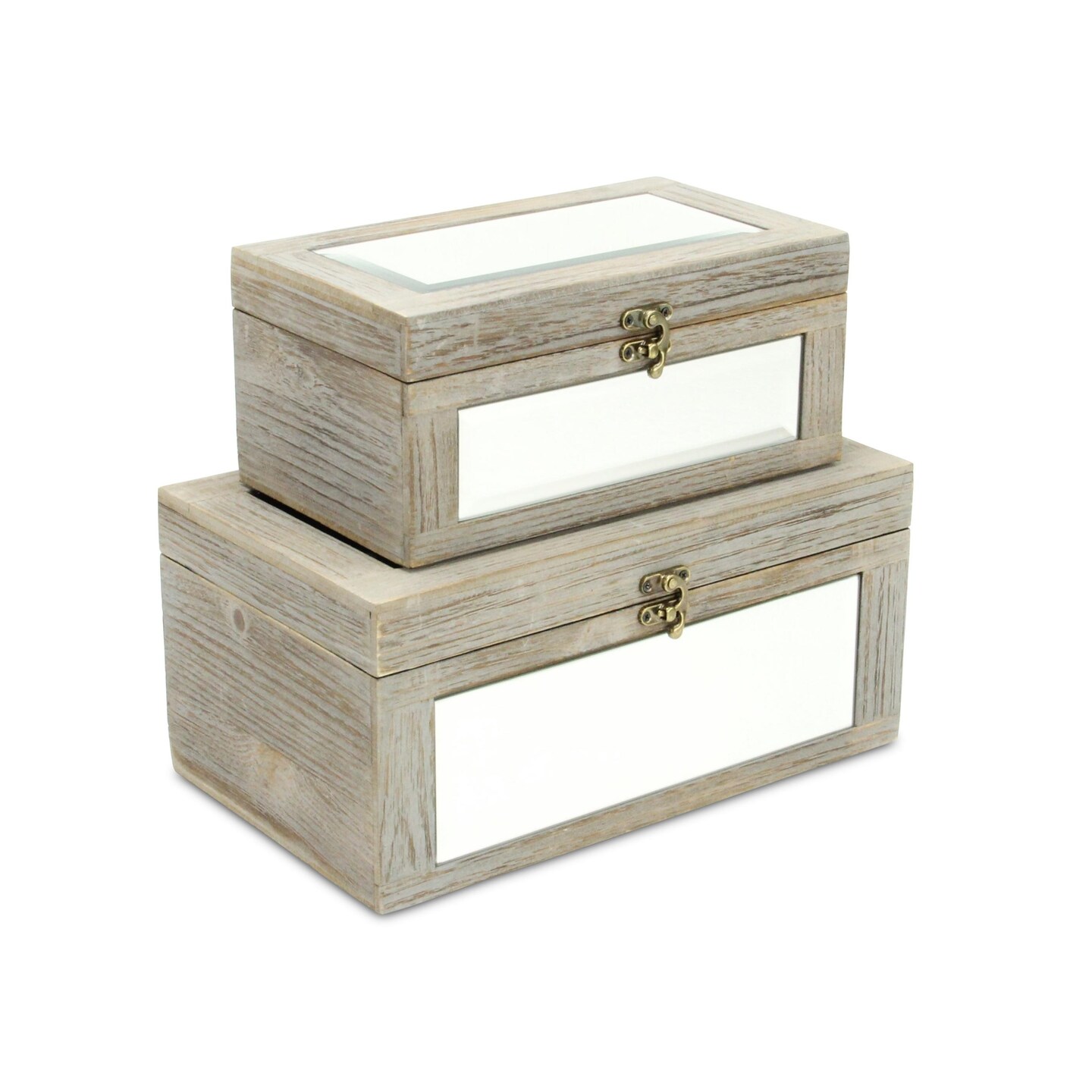 Contemporary Home Living Set of 2 Gray Rectangular Storage Boxes with Mirror 11.75&#x22;