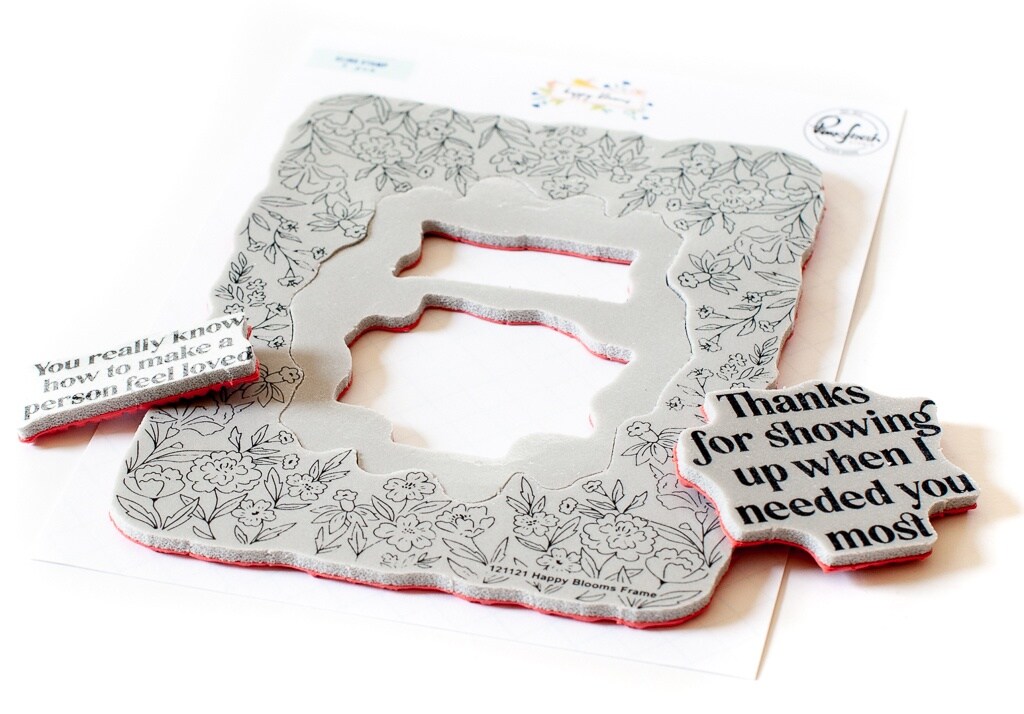 Pinkfresh Studio Cling Rubber Background Stamp Set A2-Happy Blooms Frame