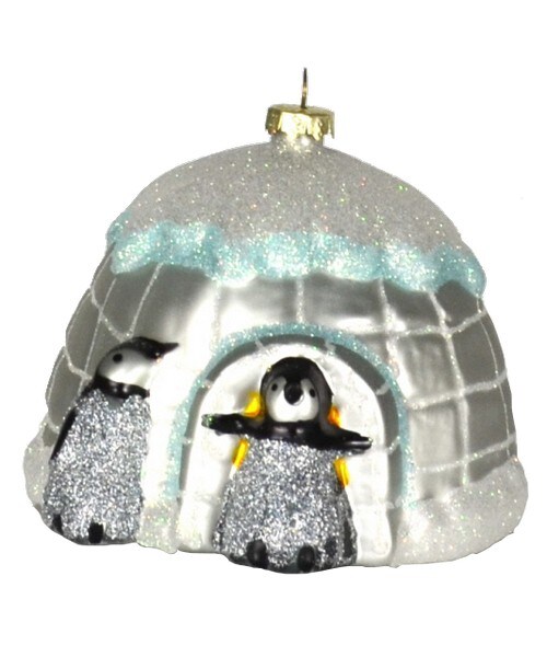 GC Home &#x26; Garden 5&#x201D; Black and White Pookie Penguin Igloo Hand Blown Glass Hanging Figurine Ornament