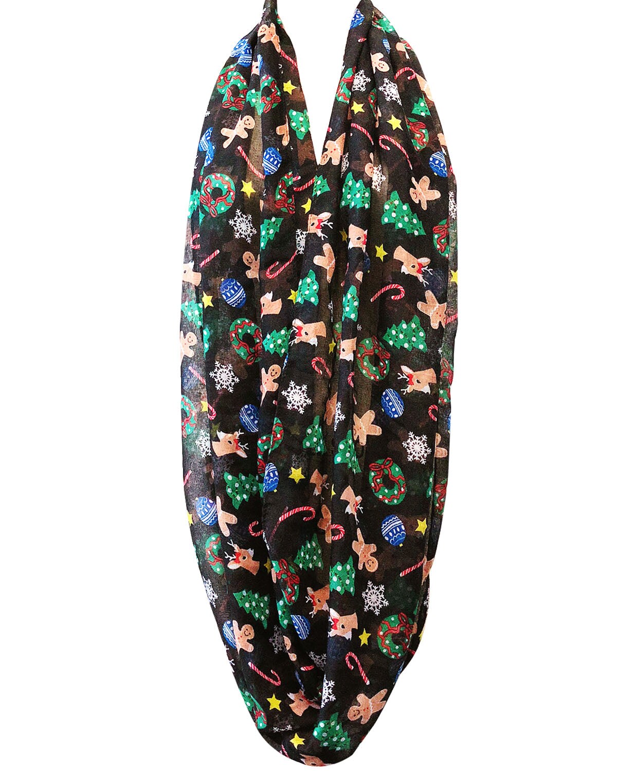 Wrapables Lightweight Winter Holiday Infinity Scarf, Gingerbread Man &#x26; Xmas Tree