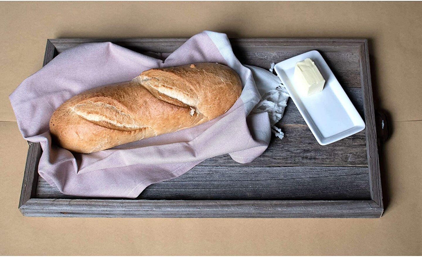 Rustic Farmhouse Large Decorative 24.5 in. x 13 in. Reclaimed Wood Breakfast Platter Tray