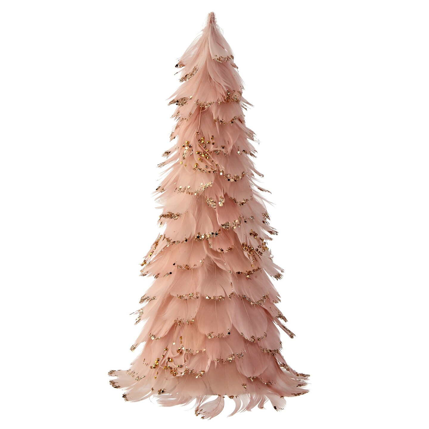 Contemporary Home Living 14.5" Pink Feather Cone Christmas Tree with Gold Glitter Tips