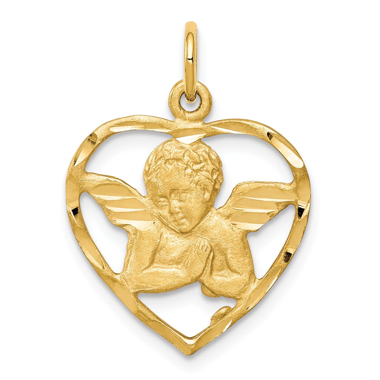 10K Yellow Gold Angel Heart Charm Pendant Jewelry 25mm x 21mm