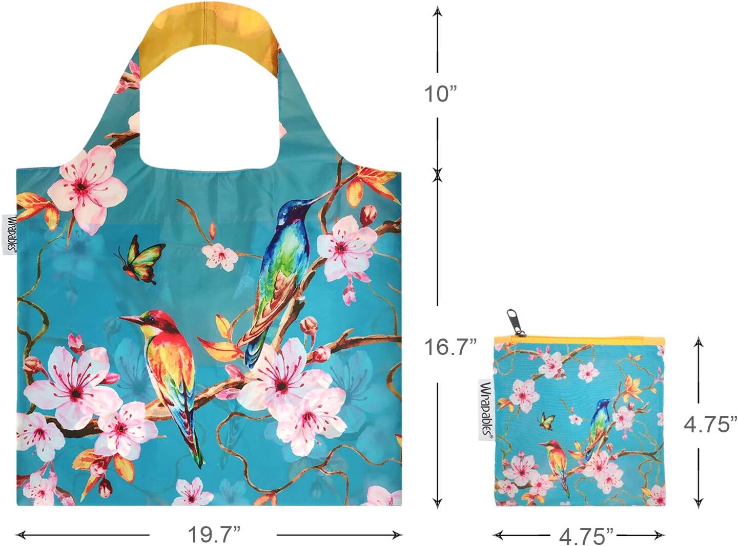 Wrapables Large Carryall Travel Tote Bag + Reusable Shopping Bag - Foldable, Compact, and OEKO-TEX Certified, Cherry Blossoms