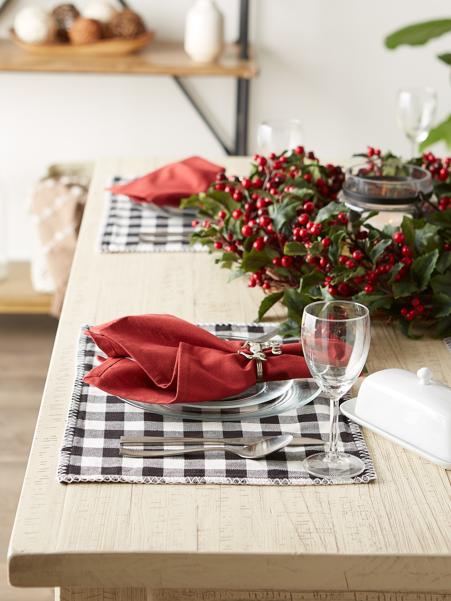 DII Christmas Buffalo Check With Embroidery Placemat (Set of 6)