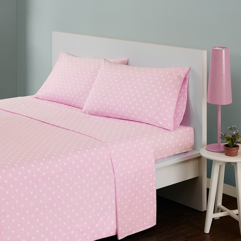 Mi-Zone Mi Zone - Polka Dot Cotton Sheet Set - Pink - Twin - Extra Soft - Easy Fit - Includes  1 Fitted Sheet, 1 Flat Sheet, 1