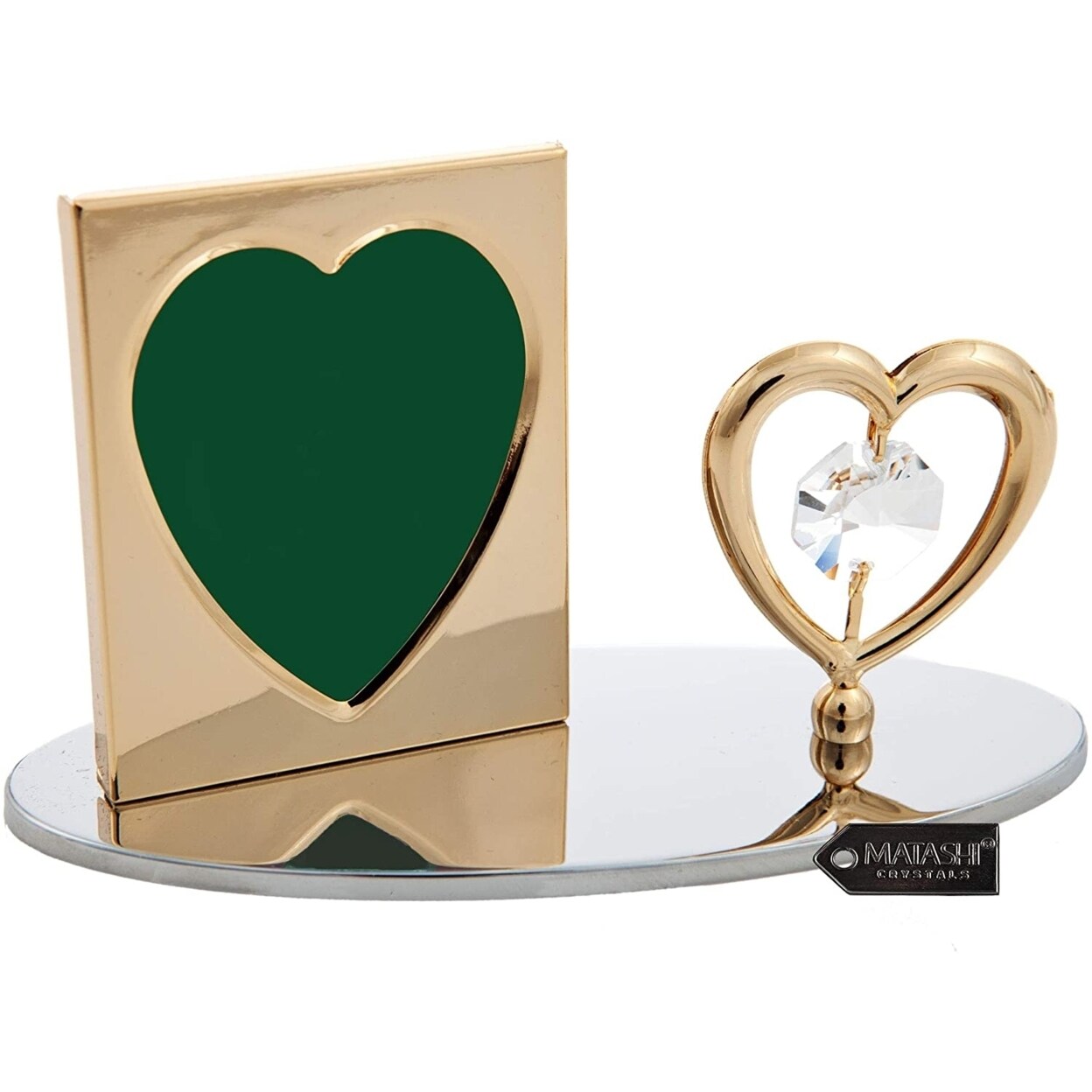 24K Gold Plated Picture Frame With Crystal Studded Heart Figurine By Matashi