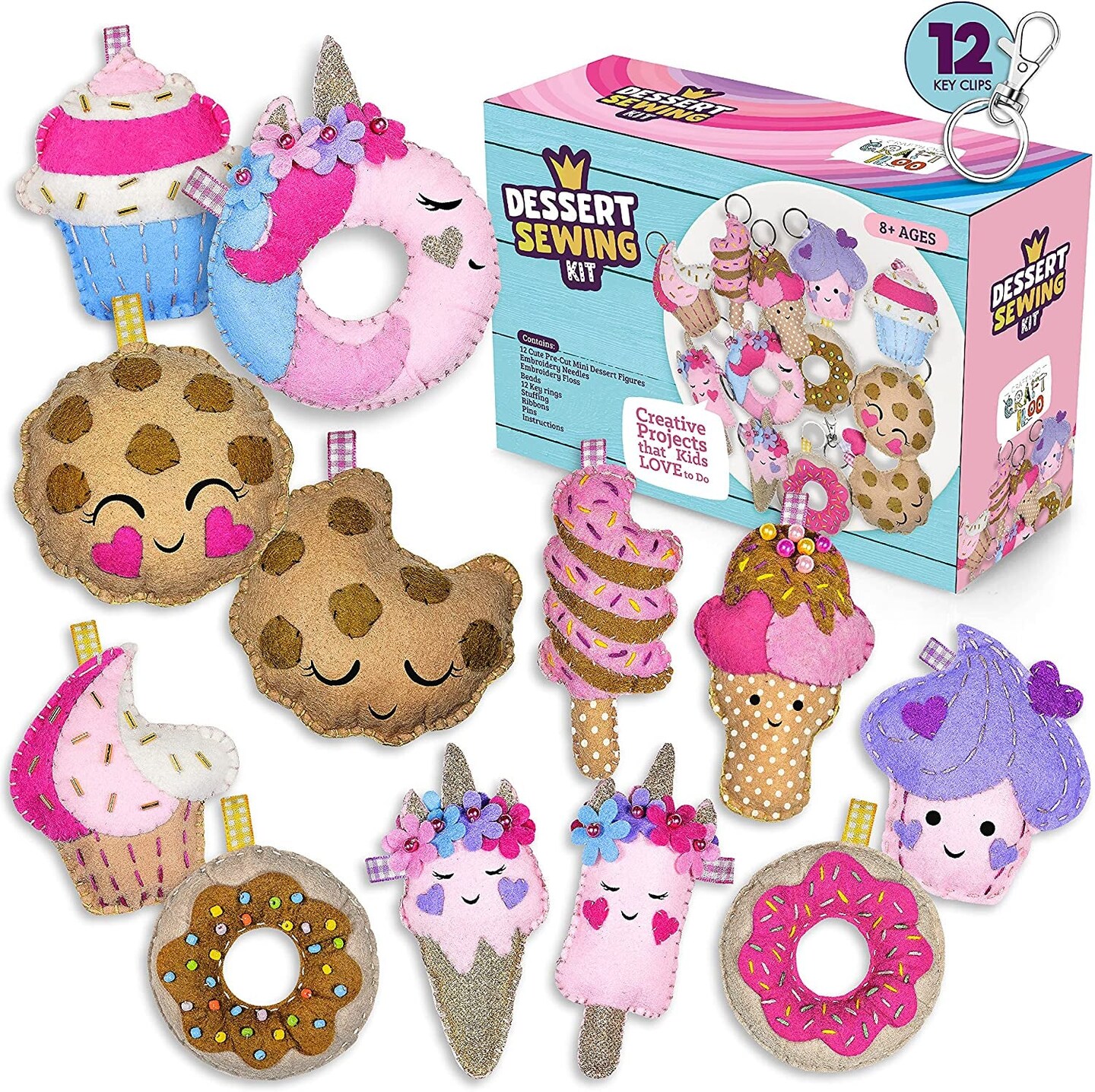 24 Pre-Cut Mini Pencil Toppers Fun Kids Sewing Kit for Kids Ages 8-12  Children Beginners Sewing kit Kid Crafts Make Your Own Felt Pillow Plush  Craft