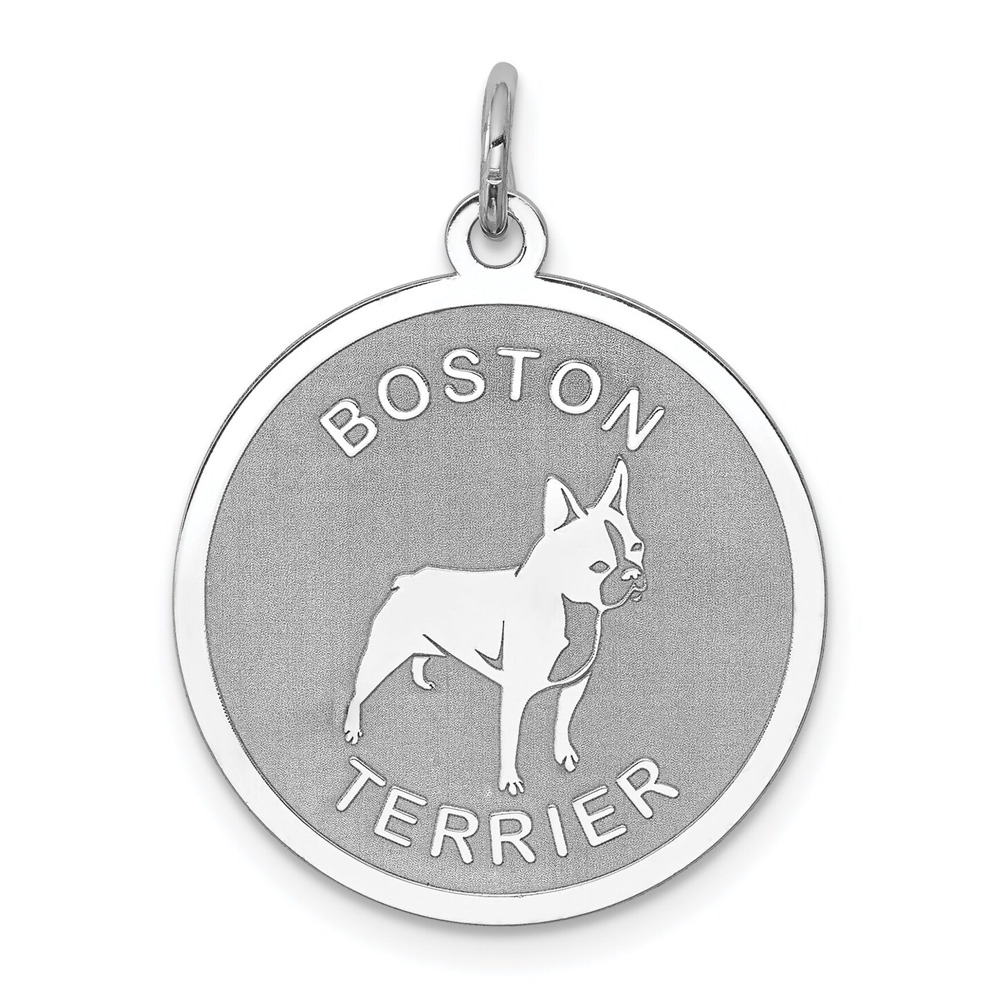 Sterling Silver Boston Terrier Disc Charm Pendant Jewerly 26mm x 19mm