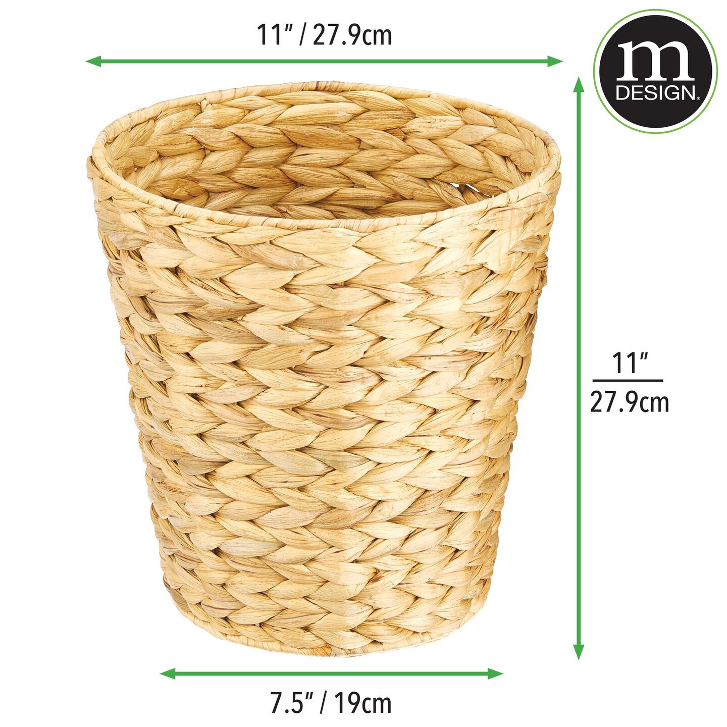 mDesign Hyacinth Round Boho Woven Garbage Wastebasket Trash Can