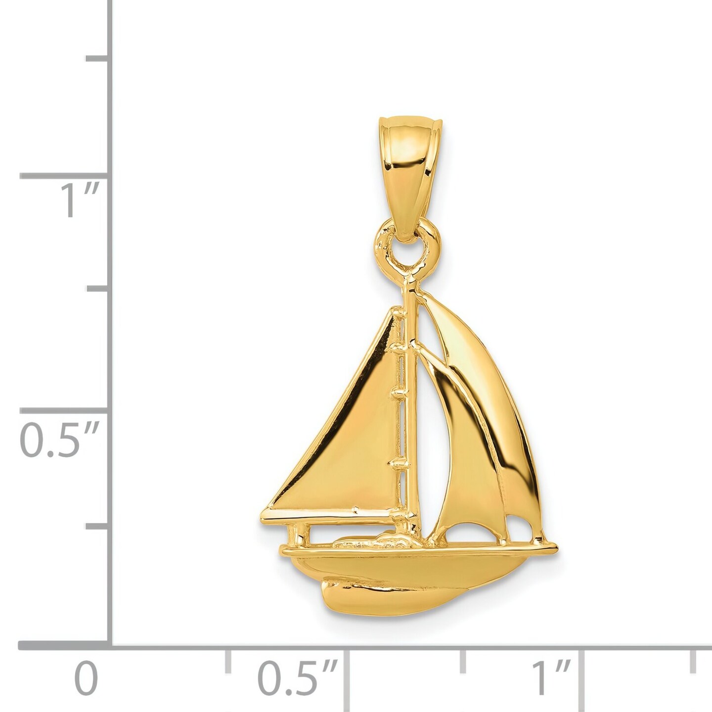 14K Yellow Gold Sailboat Charm Sailing Ship Pendant Jewerly 24mm x 16mm