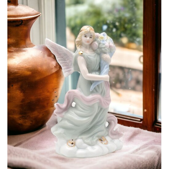 Ceramic Angel Figurine With Flowers 5In Baptism