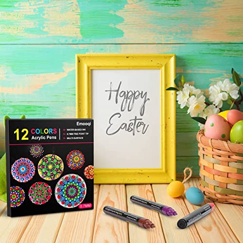 12 Colors Acrylic Paint Pens, Marker Pens for DIY Craft Projects Waterproof Paint Art Marker for Rock Painting, Ceramic, Glass,Canvas,Mug,Wood,0.7mm fine tip (12 PCS)