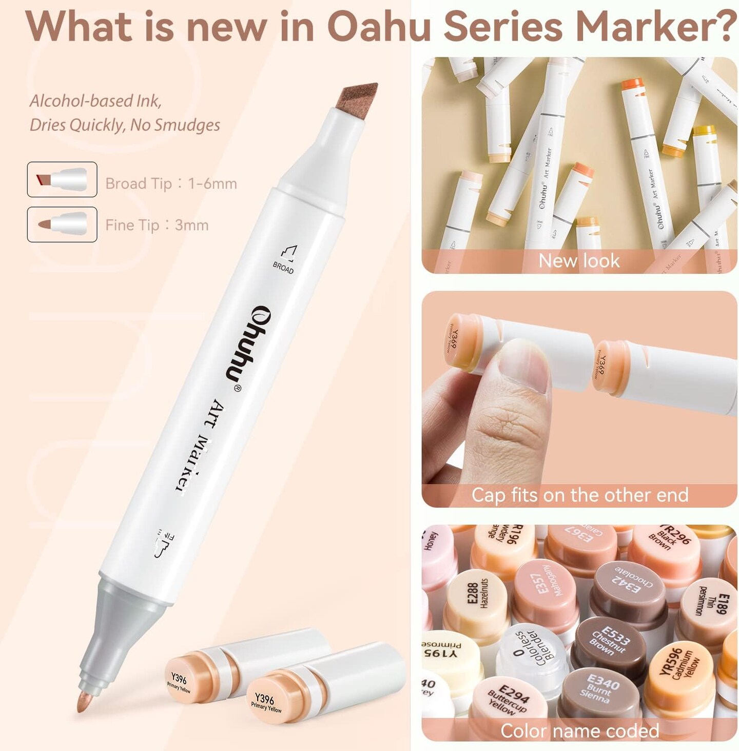  Ohuhu Alcohol Markers Skin Tones Double Tipped Skin Color Art  Marker Set for Artists Adults Coloring - 36 Skin-Tone Colors for Portrait  Illustration- Chisel & Fine - Oahu of Ohuhu