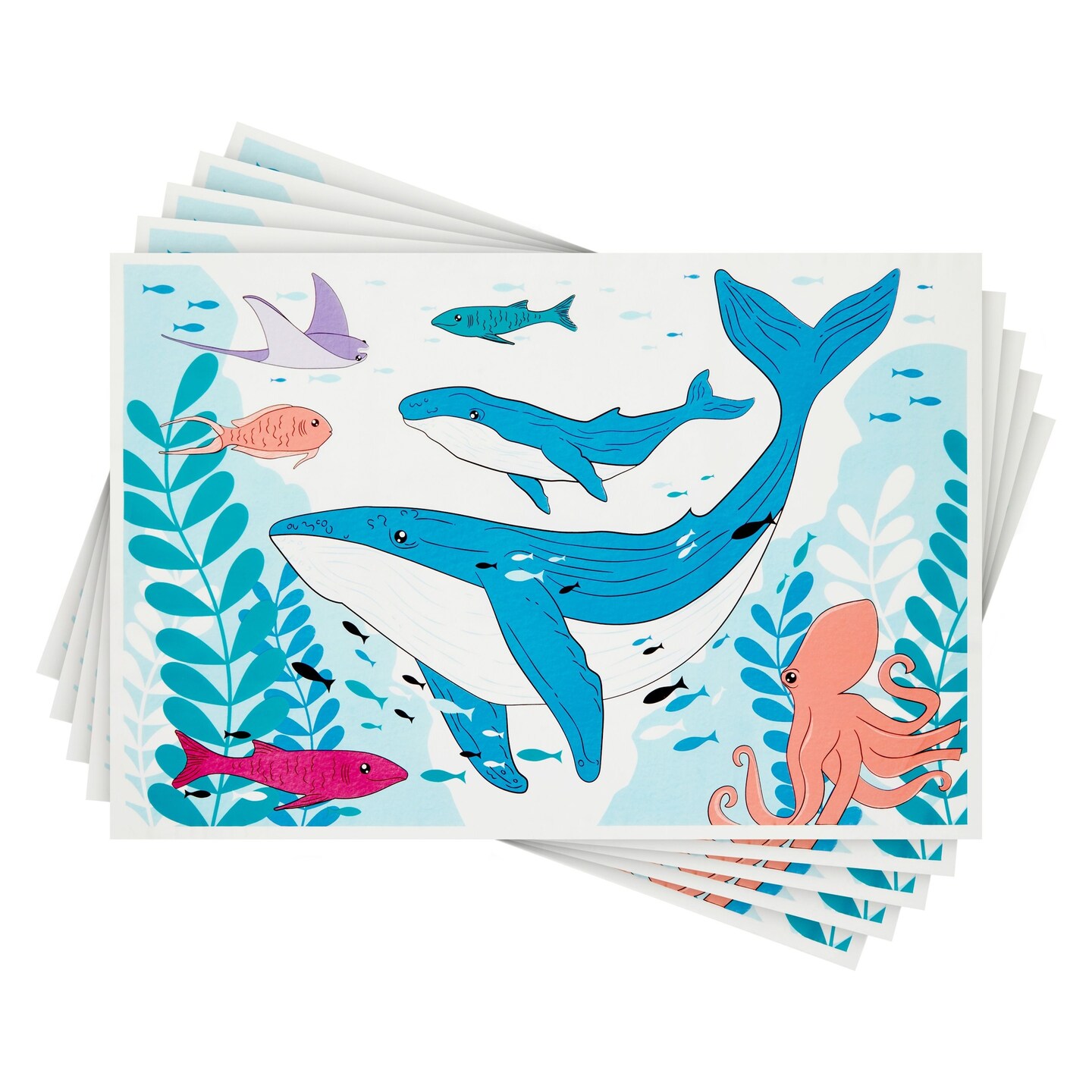Stick-On Disposable Baby Placemats for Kids, Fun Under The Sea (12 x 18 in, 50 Pack)