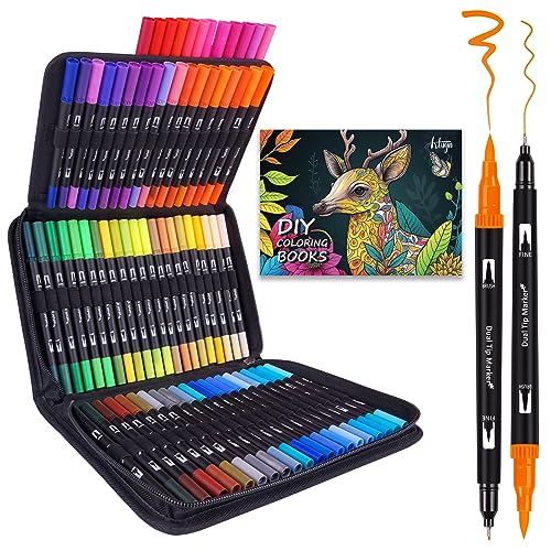 Markers for Adult Coloring, Ohuhu 60 Colors Art Marker Dual Brush Pens,  Fine & Brush Tip, Water Based Calligraphy Drawing Sketching Coloring Bullet  Journal Markers for Christmas Gift Supplies, Black 