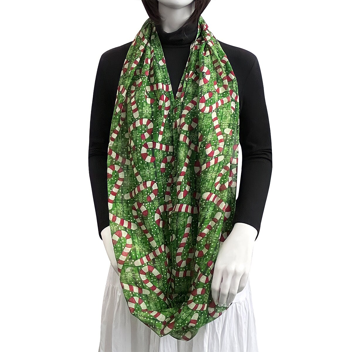 Wrapables Lightweight Winter Holiday Infinity Scarf, Candy Canes Green