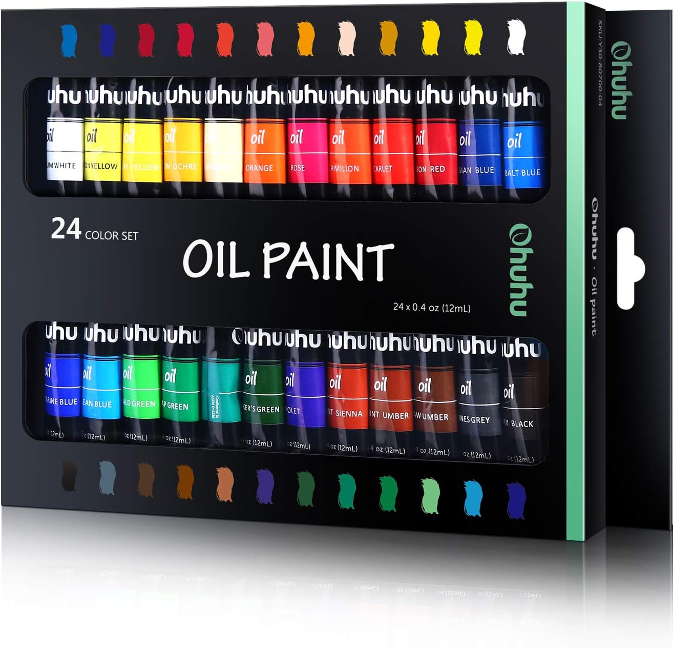 Ohuhu Oil Paint Set, 24 Oil-Based Colors, 12ml/0.42oz x 24 Tubes Non-Toxic Oil Painting Set Supplies for Canvas Painting Artist Kids Beginners Adults Classroom Great Art Supplies Gifts Ideal