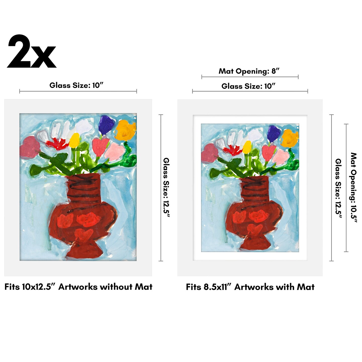 Americanflat 10x12.5 Kids Art Frame - 8.5x11 with Mat or 10x12.5 without Mat - Kids Artwork Frame - Magnetic Frame Closure - Shatter Resistant Glass - Hanging Hardware