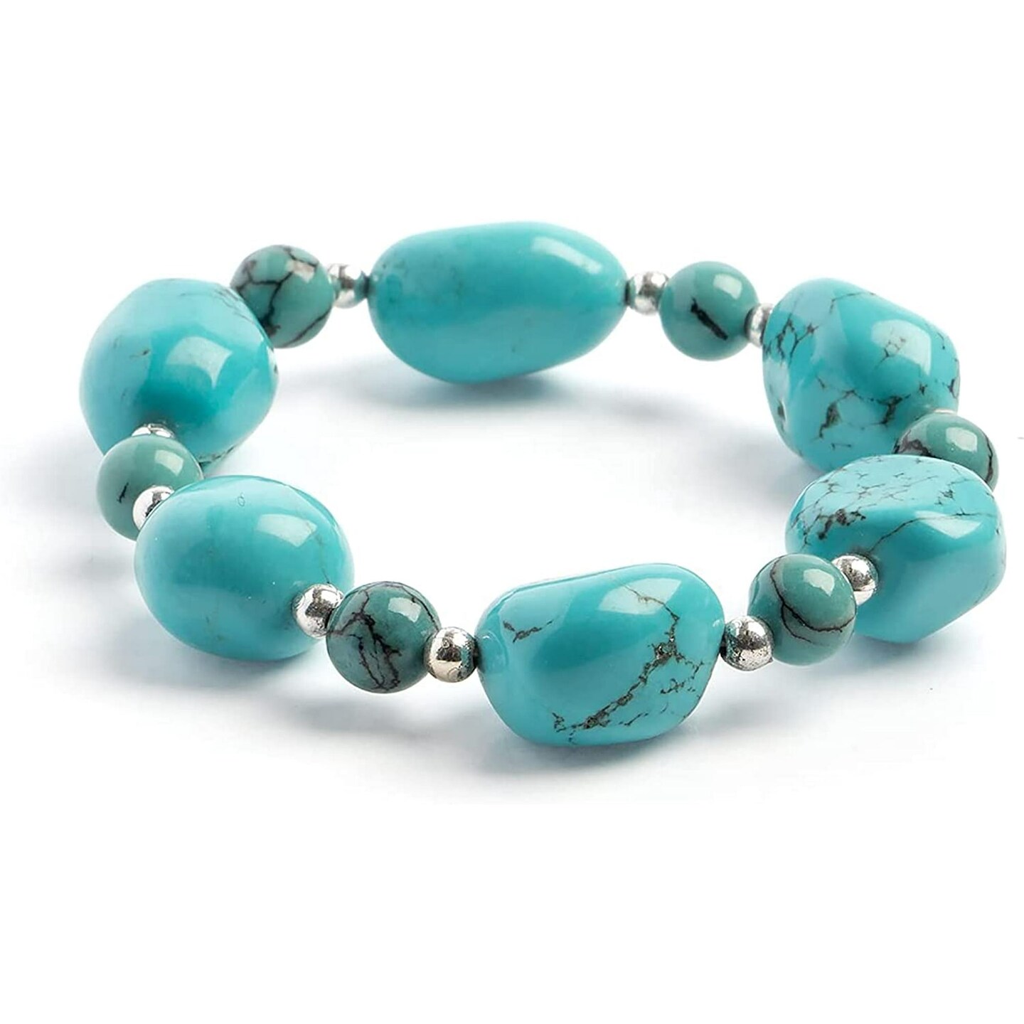 Earth&#x27;s Jewels Semi-Precious Natural Dyed Stabilized Turquoise Stretch Bracelet