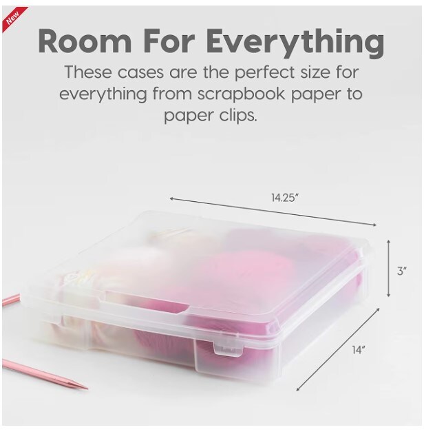 6 Pack Thick Portable Plastic Scrapbook Paper Storage Cases With Built-in Handle, Clear
