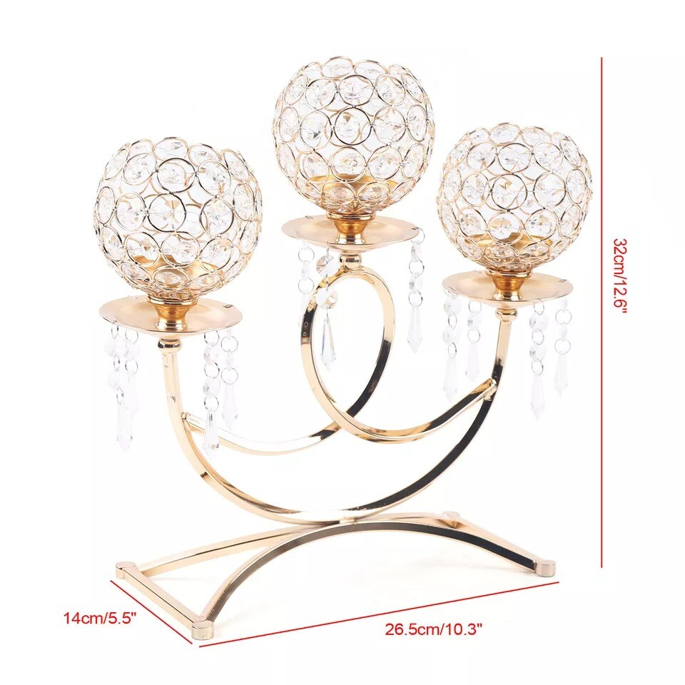 3 Arms Crystal Candle Holder Gold Table Centerpieces for Dining Room Table