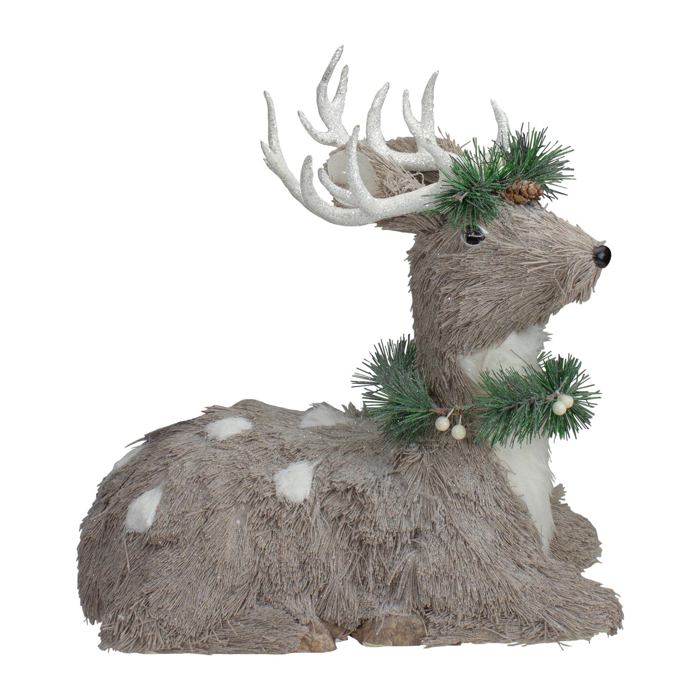 Northlight Sitting Sisal Reindeer with Wreath Christmas Figure - 14&#x22; - Gray
