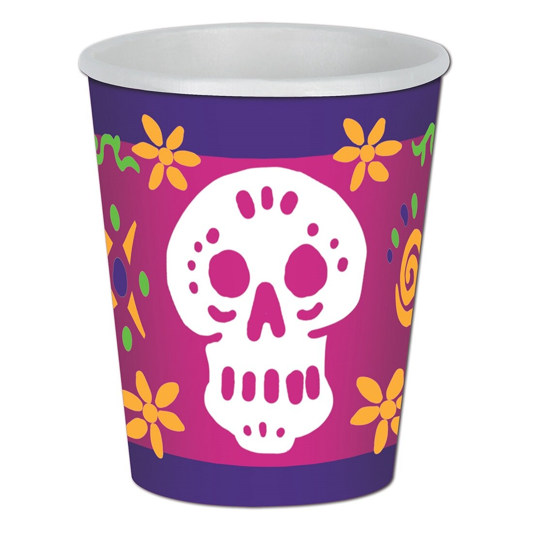 Party Central Club Pack of 96 Pink and Purple Day of the Dead Skull Head Halloween Disposable Cups 9oz.