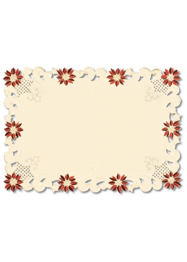 Heritage Lace Set of 4 Beige with Embroidered Orange Flowers Placemats 14&#x22; x 20&#x22;