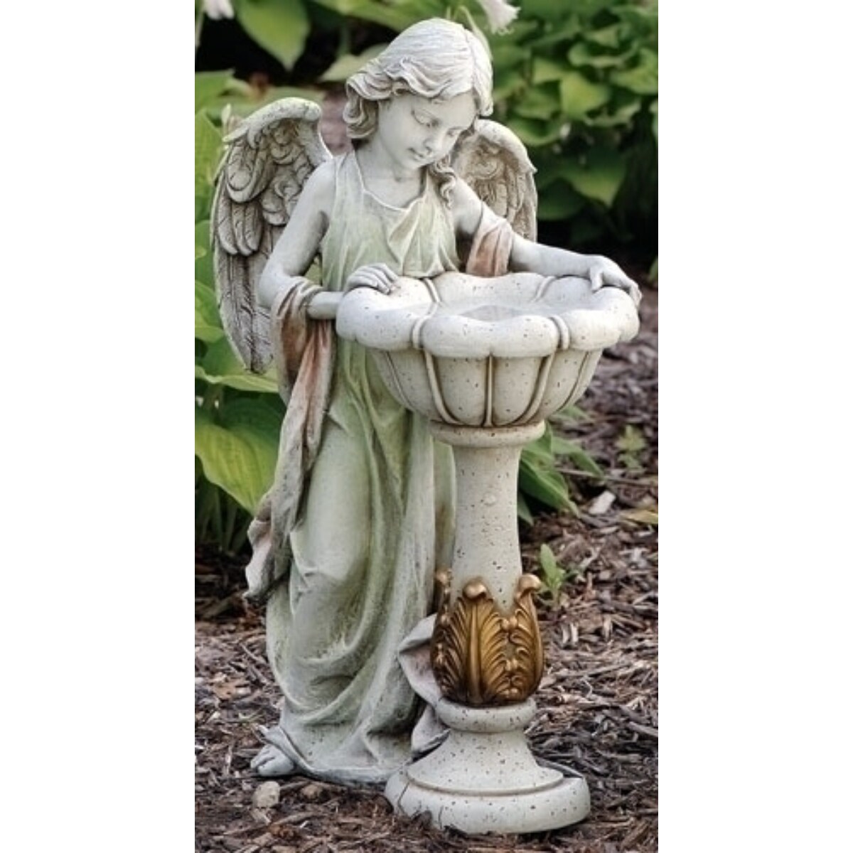Roman 23" LED Lighted Solar Angel Birdbath Outdoor Garden Statue