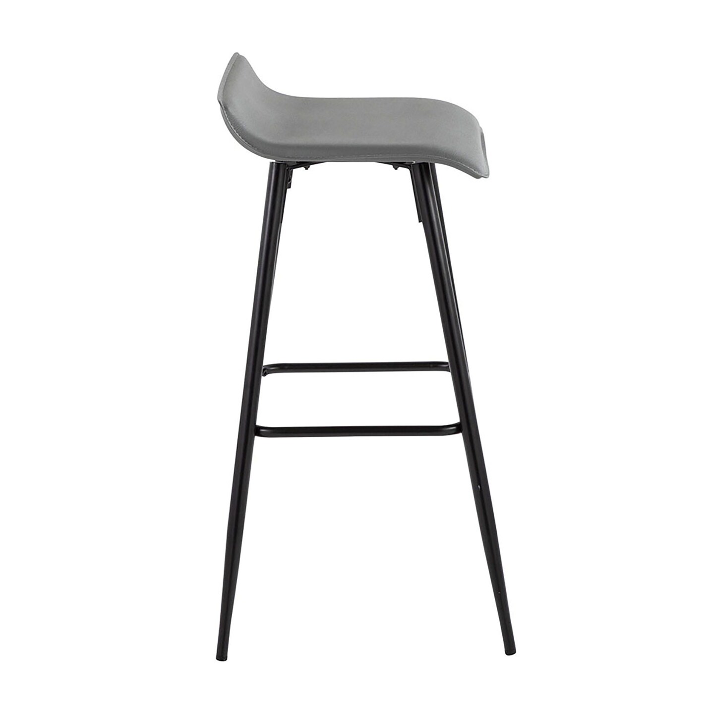 Ale 30&#x22; Contemporary Fixed-Height Bar Stool in Black Steel and Faux Leather - Set of 2