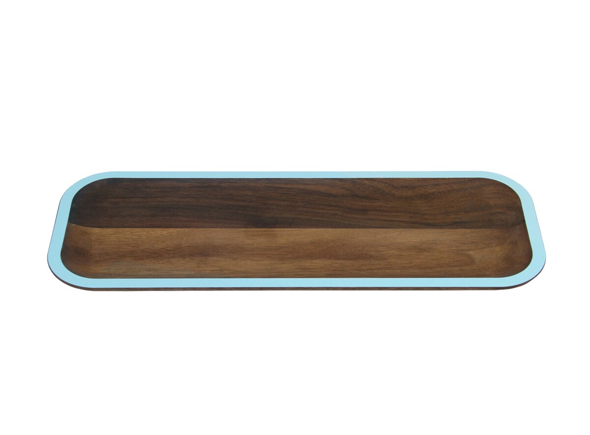 David Rasmussen Design 15" Blue and Brown Handcrafted Wood Rectangular Serving Tray