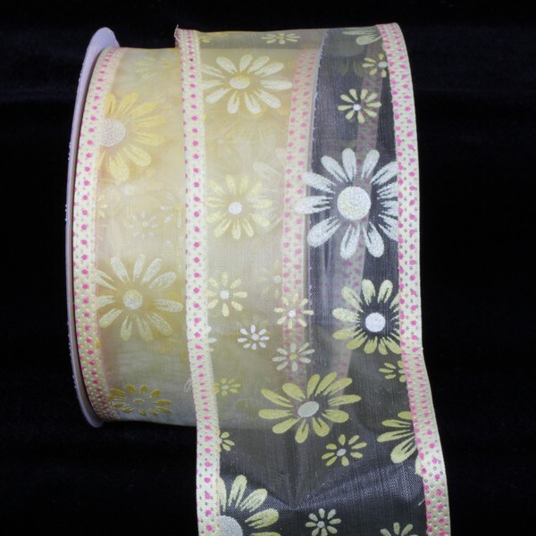 The Ribbon People Shimmering Yellow and White Flower Wired Craft Ribbon 2.5&#x22; x 40 Yards
