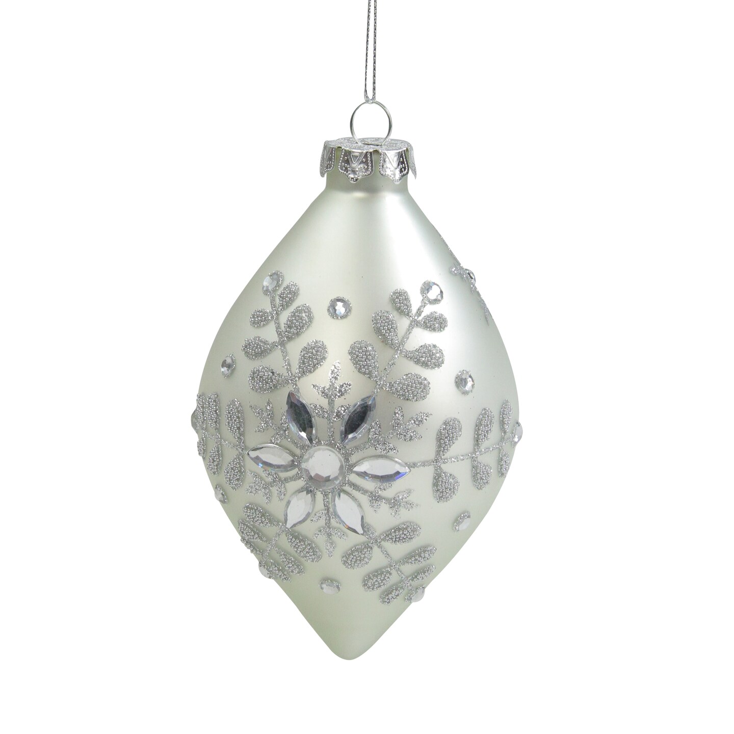 Northlight Matte Silver Glittery Snowflake Glass Christmas Finial Ornament 6&#x22;