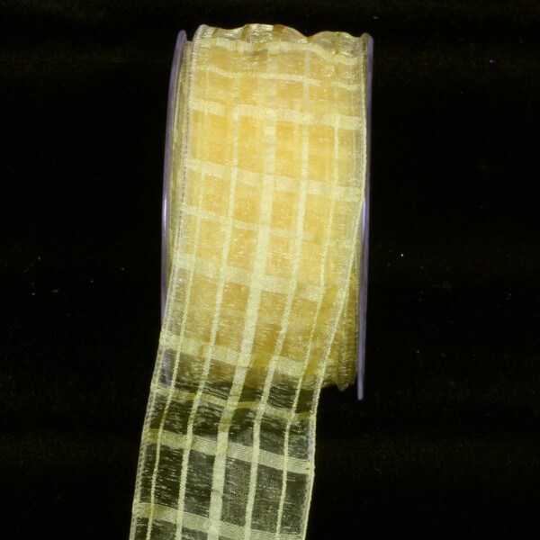 The Ribbon People Pale Yellow Solid and Sheer Check Wired Craft Ribbon 2&#x22; x 27 Yards
