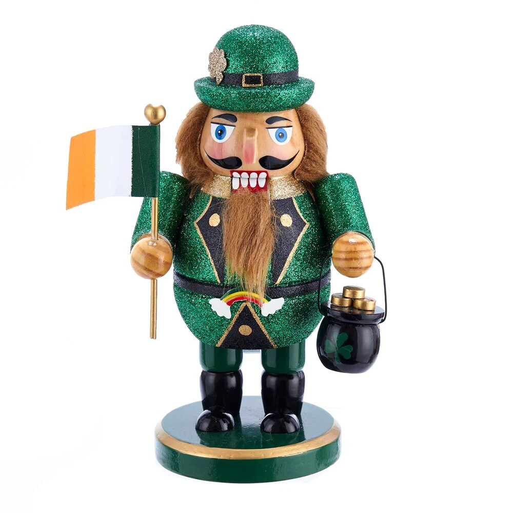 Kurt Adler Leprechaun with Irish Flag Christmas Nutcracker - 8&#x22;
