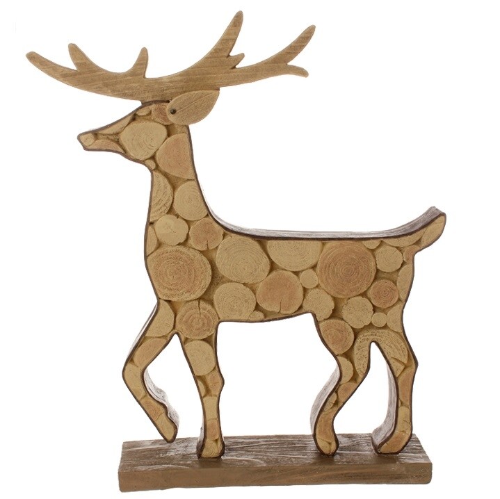 Raz 18.75&#x22; Country Cabin Faux Wood Deer Decorative Christmas Table Top Figurine